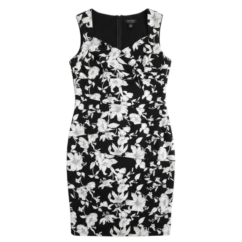 White House Black Market Floral Instantly Slimming Sheath Dress Black White 12